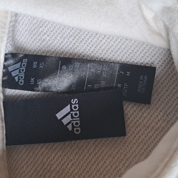 Adidas Hoodie Sweatshirt Womens XS Cropped Recycled Cotton 3 Stripe Performance - Picture 3 of 9